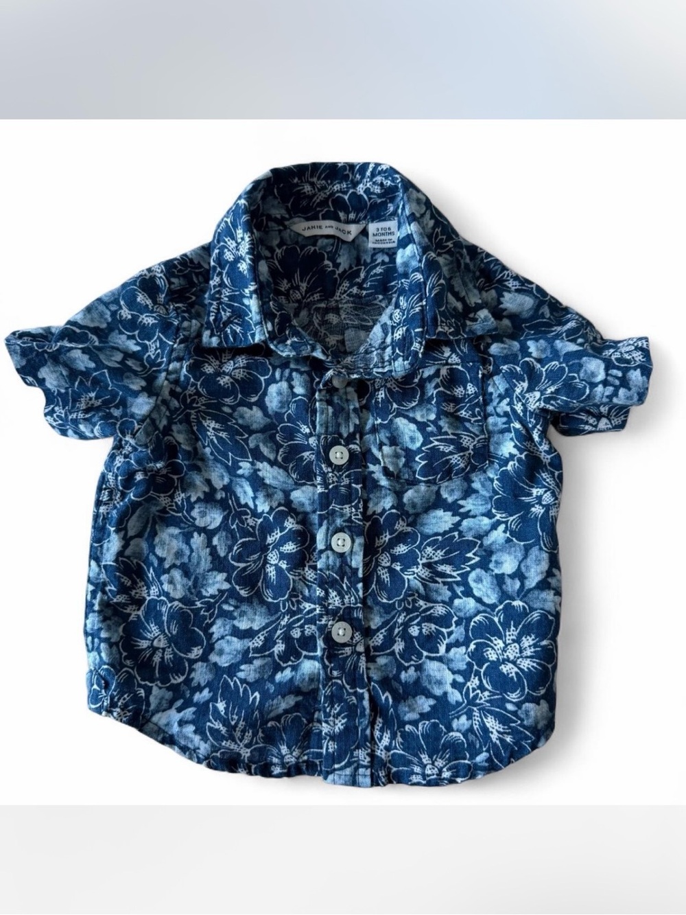 Janie & Jack Tropical Print Button-Down Short Sleeve Shirt (3-6 Mo)